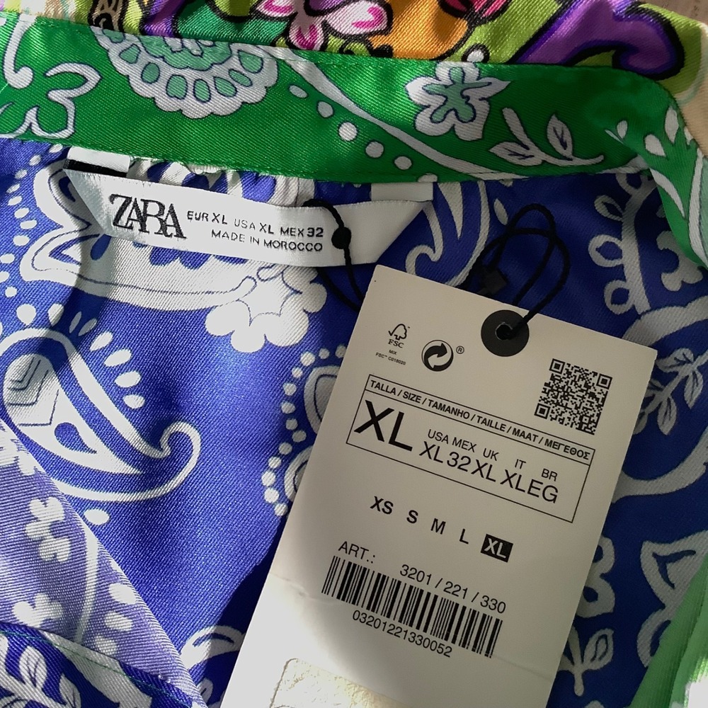 ZARA Womens Patchwork Scarf Print Satin Shirt Multi Color Paisley XL Crop Tie Fr - Picture 3 of 14